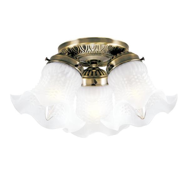 Westinghouse Three-Light Indoor Flush-Mount Ceiling Fixture Antq Brs Rufld Edge Gls 6668600